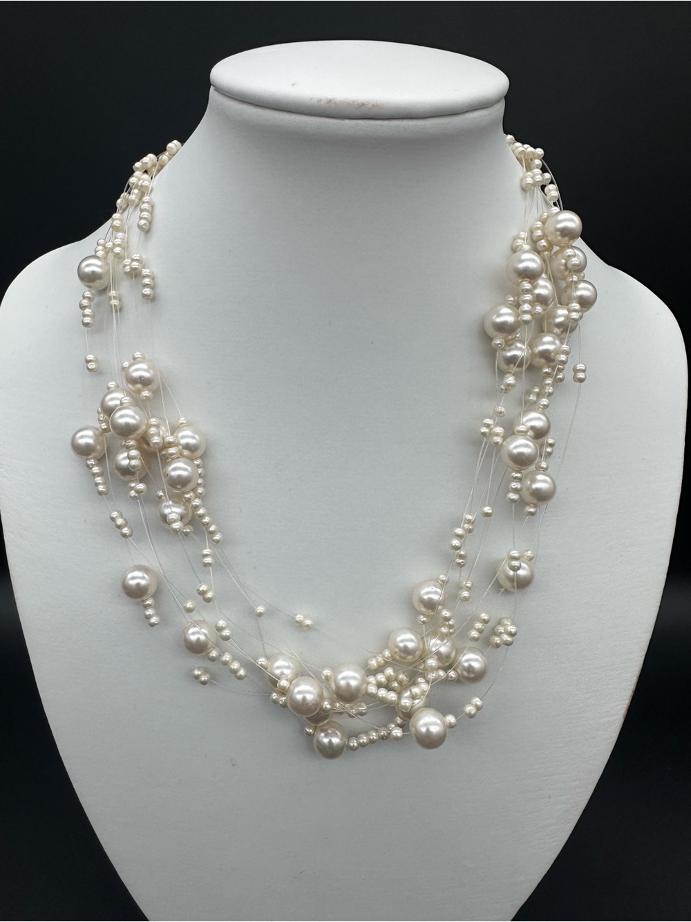 Vintage Yves Rocher YR Floating Pearl Illusion Statement Necklace